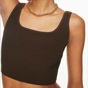 Aritzia Babaton Sculpt Knit Squareneck Cropped Tank Coffee Bean Brown Sz Small